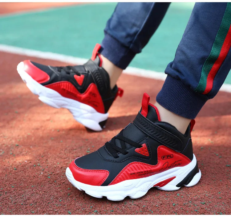 Boys Autumn Leather Sneakers Children Waterproof Wear-resistant Basketball Shoes Boys Color blocking Casual Soft soled Sneakers