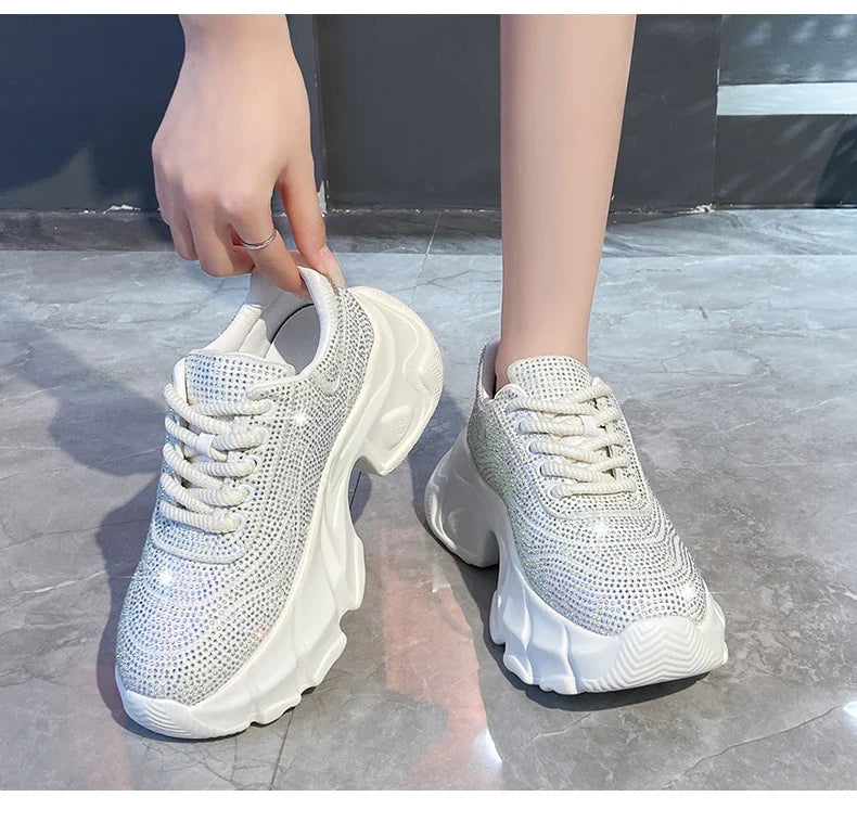 Shoes for Women 2024 New Shiny Rhinestone Women's Sneakers Shoes Autumn Korean Fashion Thick Sole Sports Shoes Zapatos De Mujer