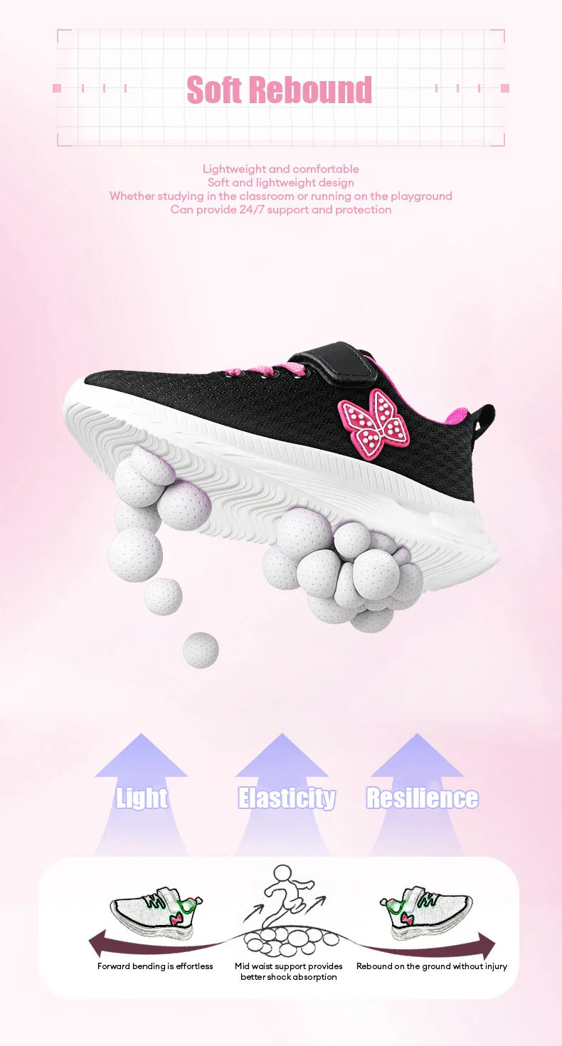 Girls Sports Running Shoes with Velcro Breathable Mesh Casual Sneakers Toddler Girl Lightweight Walking Shoes Non-Slip Sole