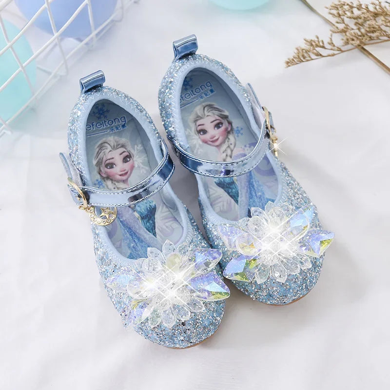 New Childrens Single Shoes Girls Elsa Crystal  Versatile Princess Shoes Womens Soft Sole  Anti-Slip Comfortable Kids Dance Shoes