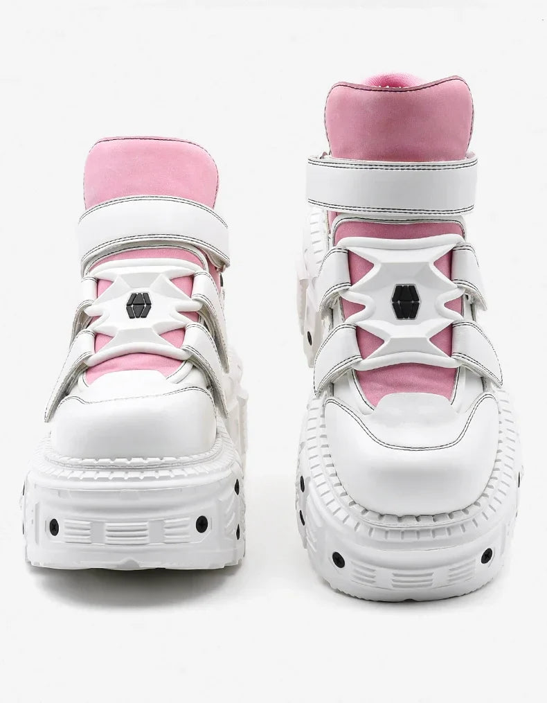 2025  Woman Sneakers New Punk Style Women Shoes Gothic Ankle Rock Boots Lace-up Heel Height Platform Shoes Woman Metal Decor