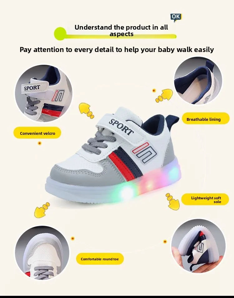 Boys Sneakers Sensor Lights Luminous Board Shoes Lightweight Skateboard Sneaker Kids Toddler Shoe Girls Walking Sport Footwear