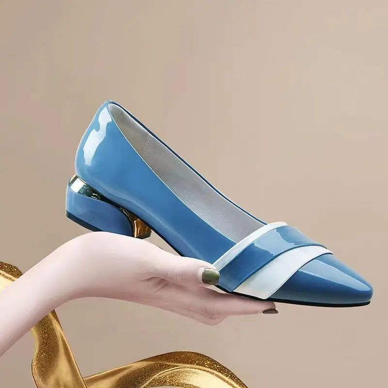 Woman Pumps Office Shoes For Women Pointed Toe Square Heels Low Heel Elegant Luxury Leather Casual Stylish With Premium A
