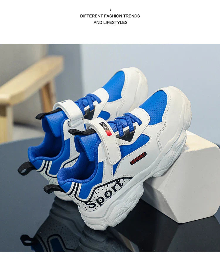 Boys Shoes Sneakers Leather Children Comfortable Flat Shoes Black White Shoes for Kids Girls School Walking Footwear Non Slip