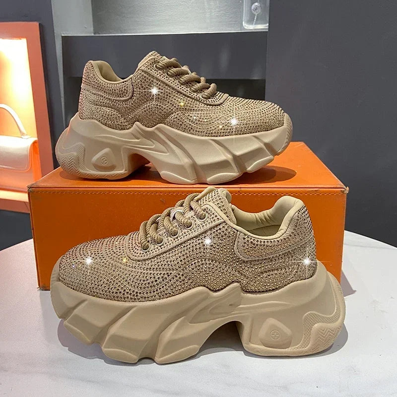 Shoes for Women 2024 New Shiny Rhinestone Women's Sneakers Shoes Autumn Korean Fashion Thick Sole Sports Shoes Zapatos De Mujer
