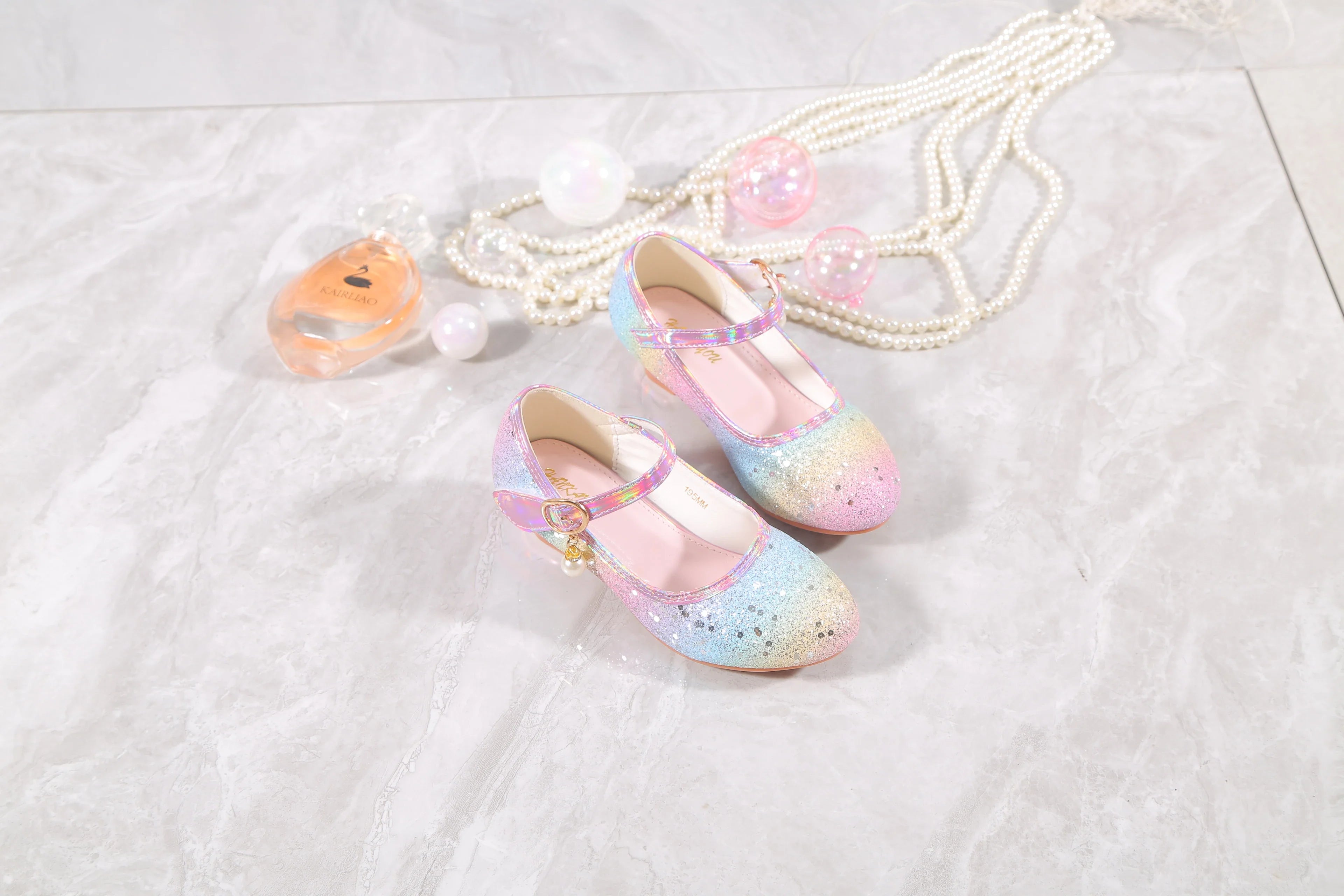 YUNICUS Girls High Heels Princess Shoes Students Children's Single Shoes Little Girl Performance Sequins Glitter Leather Shoes