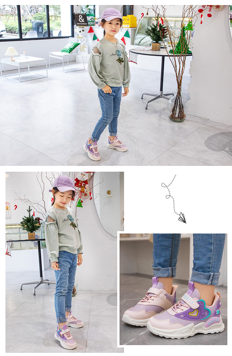 Children's Running Shoes Girls Sneakers Fashion Classic Hot Sale Kids School Casual Sports Shoes Anti-skid Pink with Love Heart