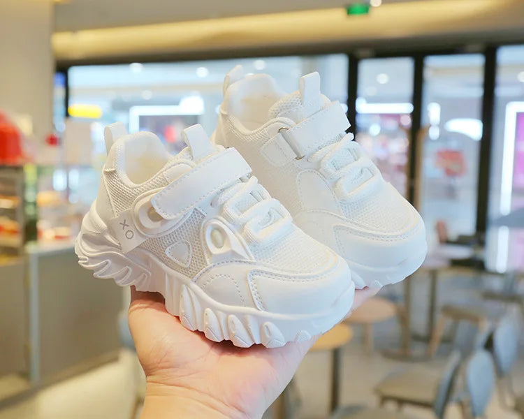 2025 New Spring Autumn Boys White Shoes Girls Breathable Mesh Casual Soft Sole Sneakers Kids Running Shoes Children Sports Shoes