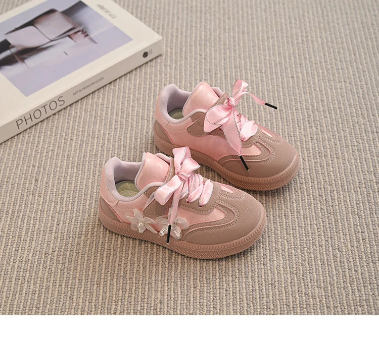 Kids Skate Sneakers for Girls 2025 Autumn New Toddler Walking Shoes Cute Ornament Non-slip Retro Comfort School Sports Sneakers