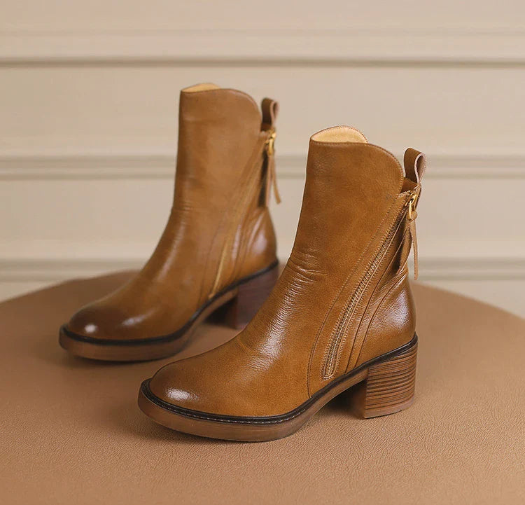 Women's Boots 2025 Spring and Autumn New Chelsea Boots Thick Heel Brown Short Leather Shoes for Women High Heels platform shoes