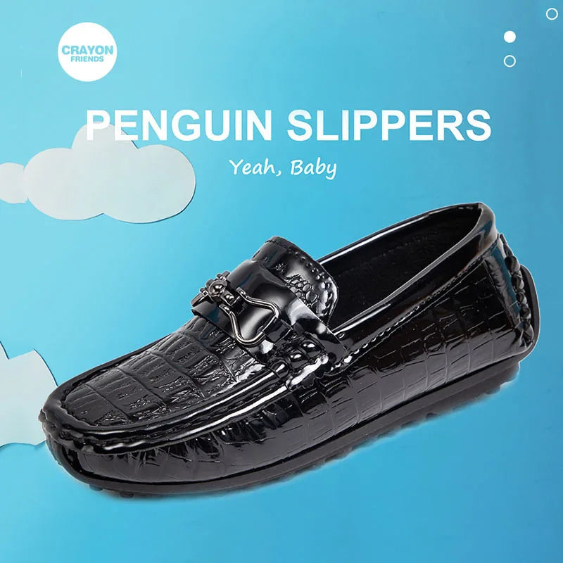 Children's Leather Shoe Boys Moccasins Non-slip Britain Style Round-toe Flat Shoes 2025 Autumn Fashion Casual Kids Loafers