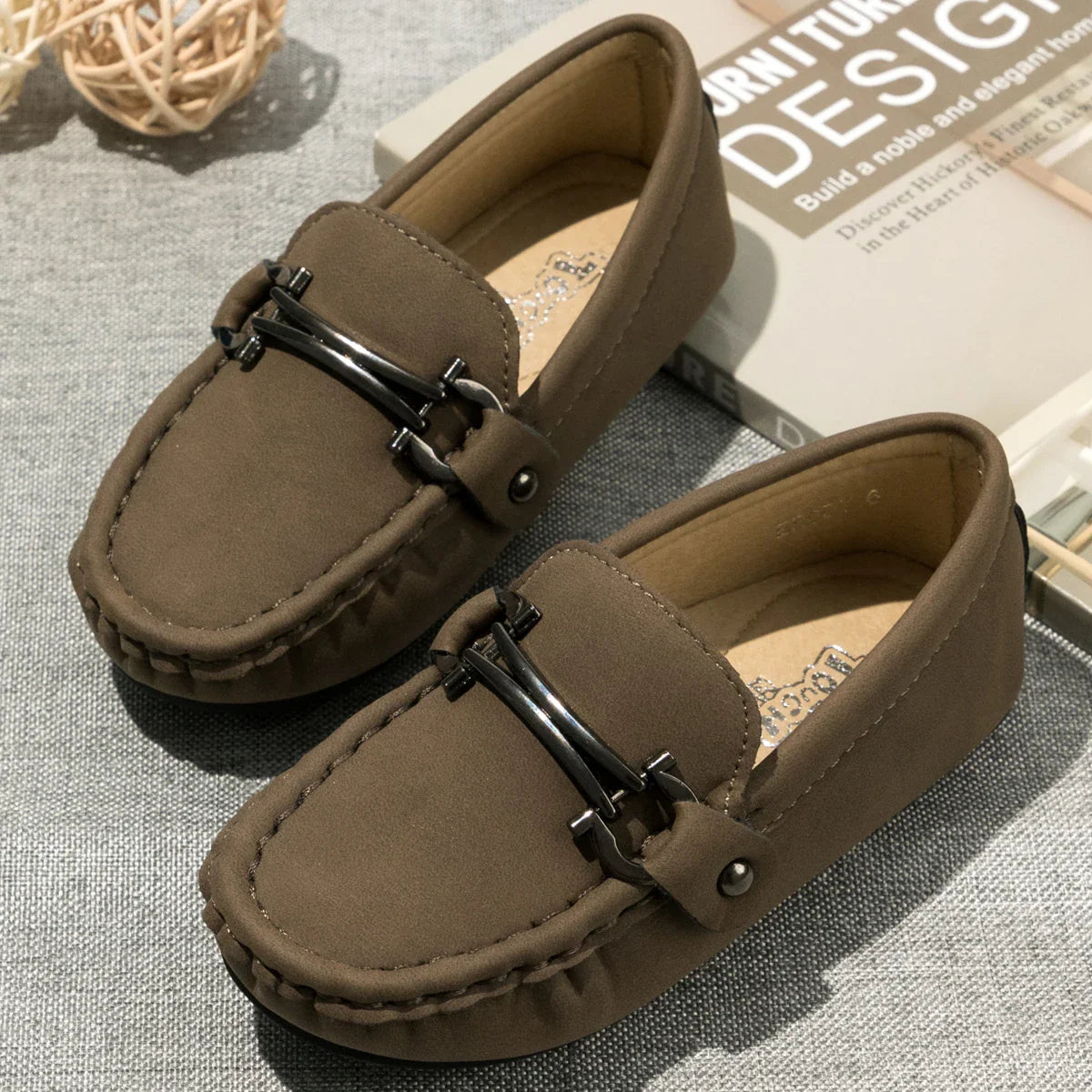Spring Summer Kids Shoes Boy Girl Casual Shoes Breathable Brown Rubber Sole Children's Boys Girls Flat Leather Shoes Moccasins