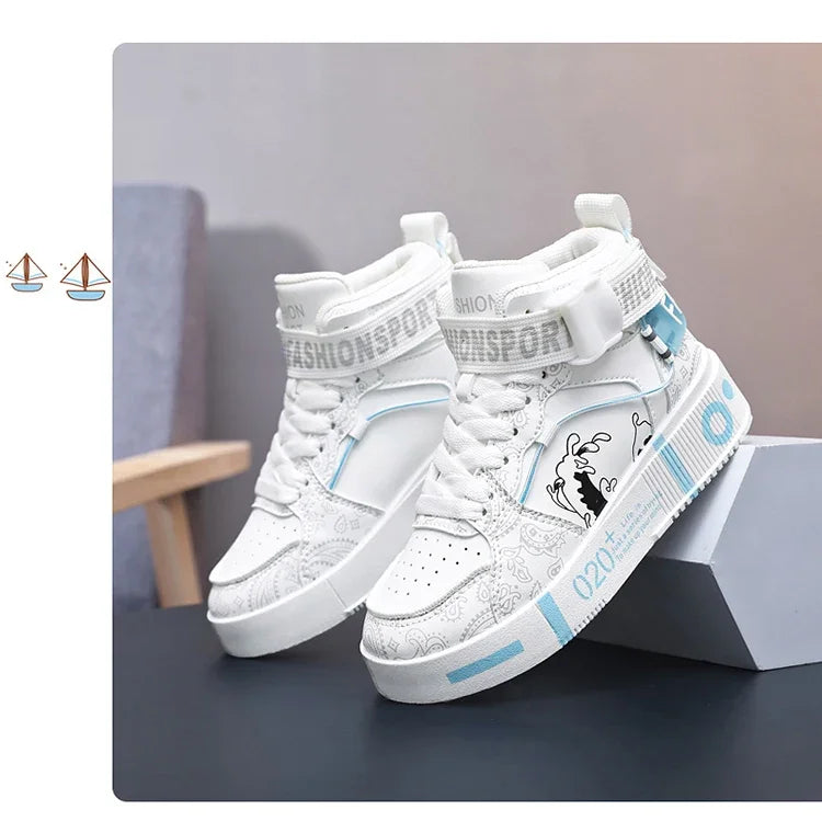 Brand Kids Board Shoes High Top Sports Shoes Boys Fashion Basketball Sneakers Leisure Girls Flats Children Casual Walking Shoes