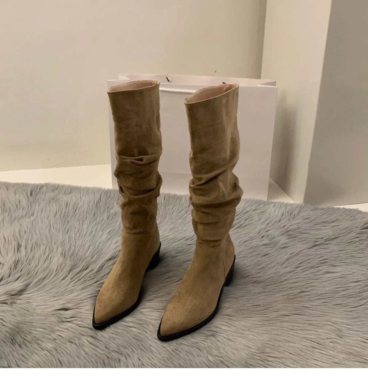Women's Suede High-heeled Boots for Autumn and Winter 2025, New Plush Pointed Stacking Boots, Fashionable Outdoor Knight Boots
