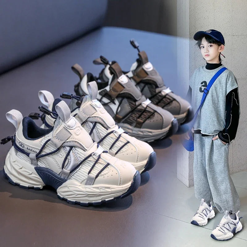 Boys Running Shoes Handsome Trendy Children Sneakers Mesh Breathable 2025 New Fashion Kids Sports Shoes Non-slip Thick Soft Sole