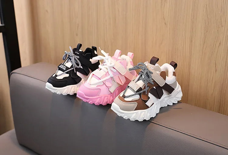 New Arrival Children Sneakers Pretty Silhouette Girl Running Shoes Pink Black Khaki Trendy Kids Shoes Boys Training Shoes