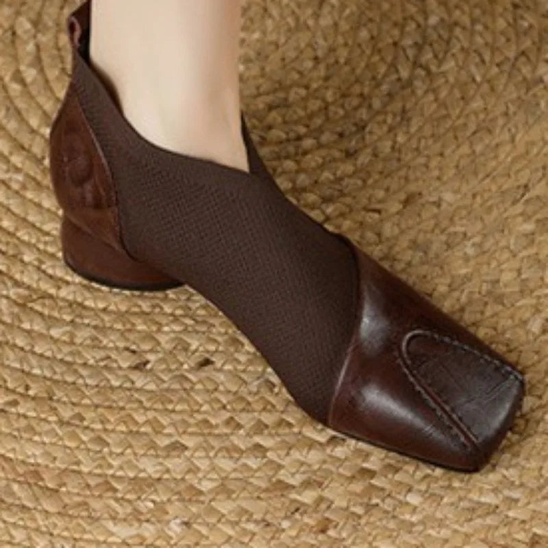 Fashion Short Boots for Women2025Autumn New Professional French Square Toe Square Heel Versatile Lightweight Chelsea Boots Trend