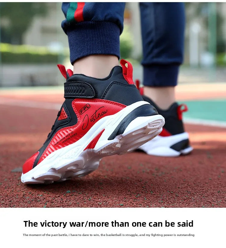 Boys Autumn Leather Sneakers Children Waterproof Wear-resistant Basketball Shoes Boys Color blocking Casual Soft soled Sneakers