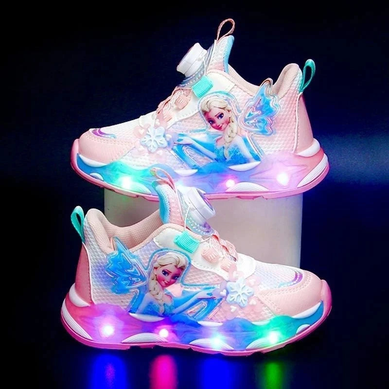 2025 Elsa Light-Up Girls Boots, Fleece-Lined Leather Sneakers for Kids Winter Running Shoes