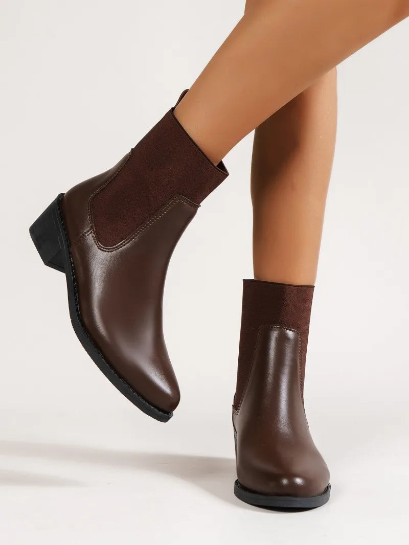 Fashion Boots Women's Short Boots 2023 New Style Thick Heel Chelsea Boots Women's Versatile Elastic Thin Boots Comfortable
