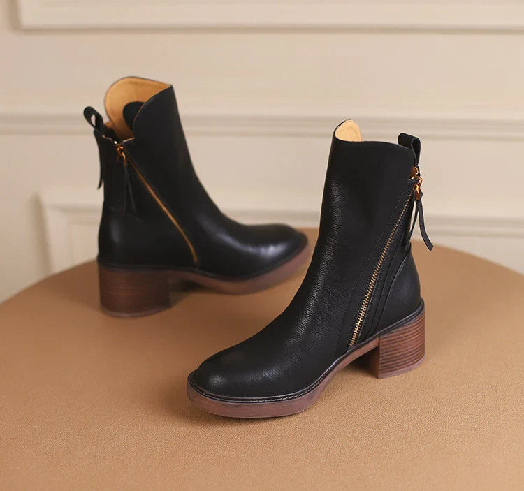 Women's Boots 2025 Spring and Autumn New Chelsea Boots Thick Heel Brown Short Leather Shoes for Women High Heels platform shoes