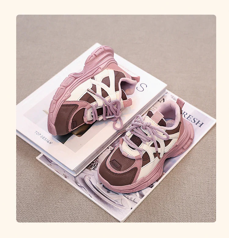 Kids Sneakers Handsome Girls Running Shoes Mesh Breathable  New Girls Sports Shoes Thick Soft Sole Comfort for Students