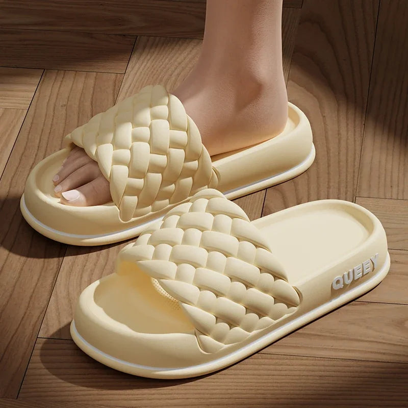 2024 Summer Women Thick Slippers  Sole Beach Slides Bathroom Anti-Slip Soft Sandals Fashion Ladies Cloud Shoes Sandals