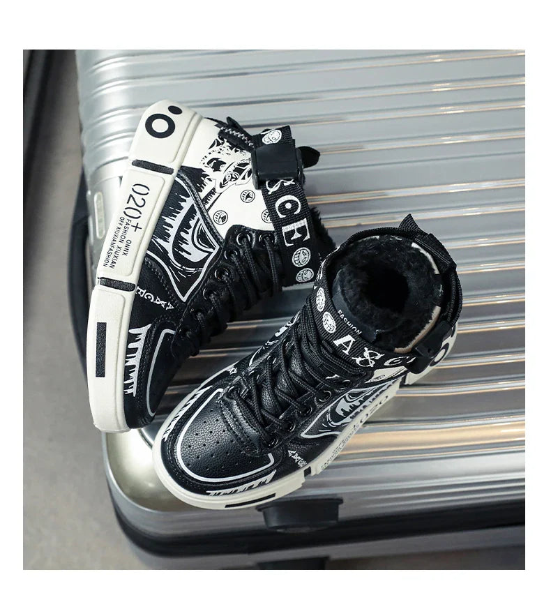 Boys' high-top sneakers Autumn/Winter new style children's sports shoes Buckle student soft-soled fleece casual shoes