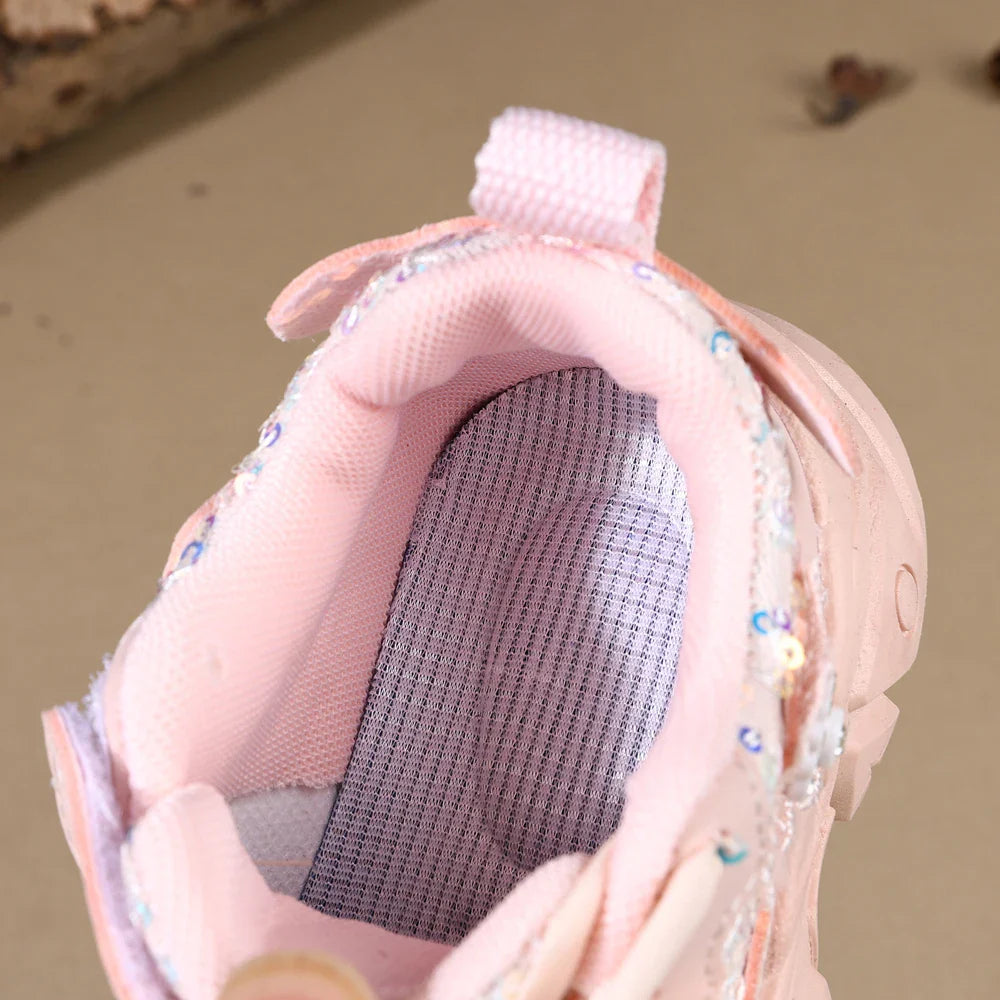 Children Shoes 2025 New Spring Toddler Girls Sport Shoes Bling Bling Soft Sole Breathable Outdoor Tennis Fashion Kids Sneakers