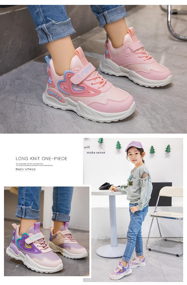 Children's Running Shoes Girls Sneakers Fashion Classic Hot Sale Kids School Casual Sports Shoes Anti-skid Pink with Love Heart