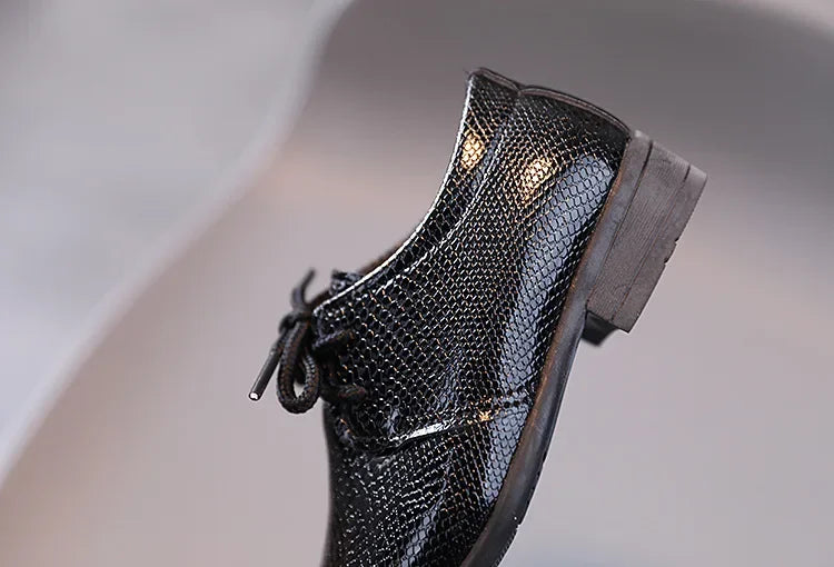 Boy Leather Shoe Black White Versatile Children's Flats for School Performance Causal Fashion Lace-up Kids Formal Uniform Shoes
