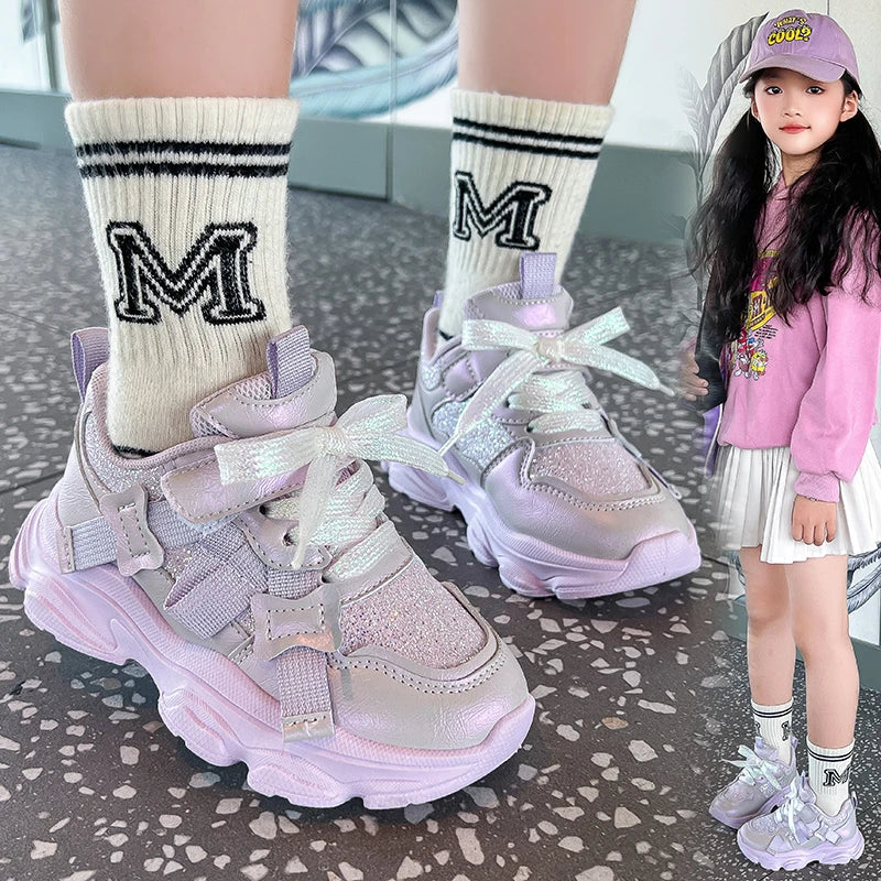 Fashion Versatile Sneakers for Girls 2026 New Autumn Toddler Running Shoes Soft Sole All-day Comfort Kids School Sports Sneakers