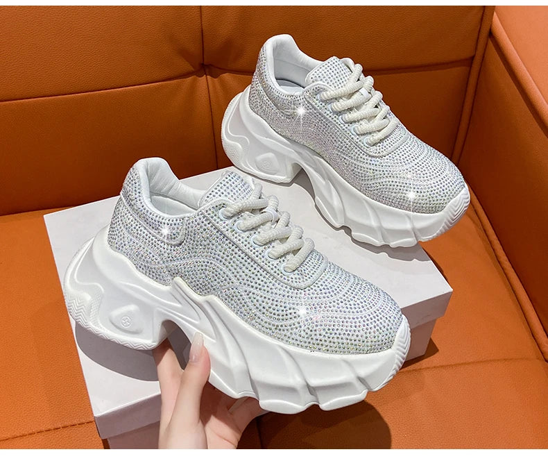Shoes for Women 2024 New Shiny Rhinestone Women's Sneakers Shoes Autumn Korean Fashion Thick Sole Sports Shoes Zapatos De Mujer