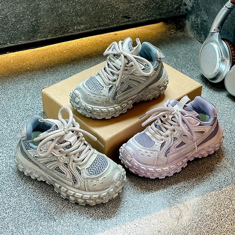 Children Running Shoes Non-slip Boys Girls Sneakers Mesh Breathable 2025 Spring Autumn New Kids Sports Shoes Thick Soft Bottom