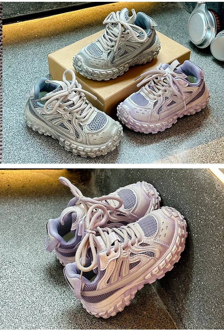 Children Running Shoes Non-slip Boys Girls Sneakers Mesh Breathable 2025 Spring Autumn New Kids Sports Shoes Thick Soft Bottom