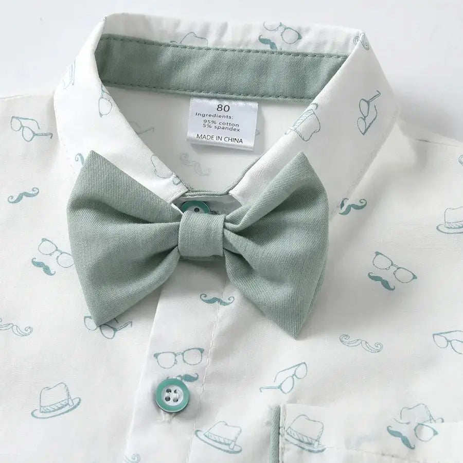 1-6Y Summer  Baby Boys Formal Costume Short Sleeve Bow Tie T-Shirt+Suspender Shorts Wedding Parties Festivals Gentleman Clothing