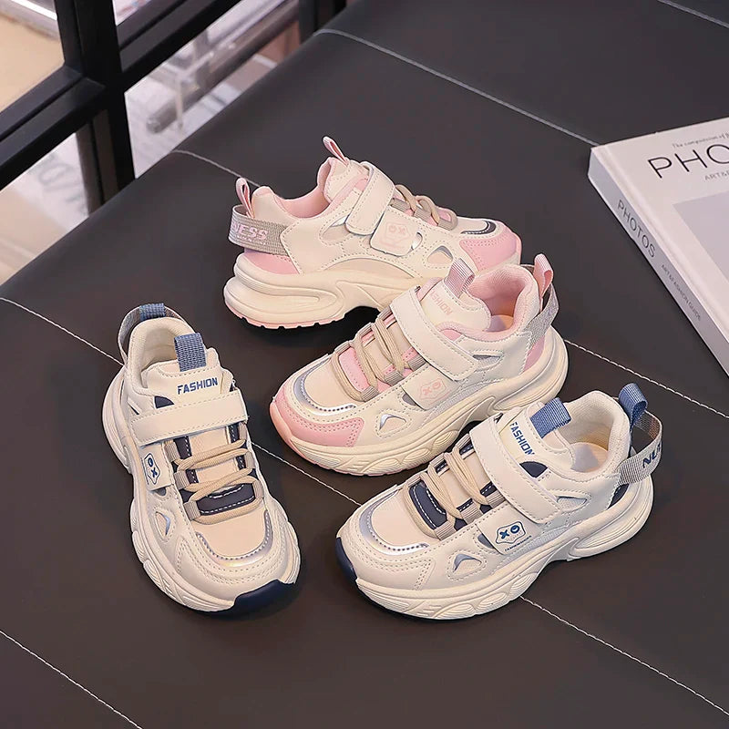 Boys Girls Sports Shoes Non-slip Trendy Students Sneakers Thick Soft Sole 2025 New Fashion Children Running Shoes Hook&loop
