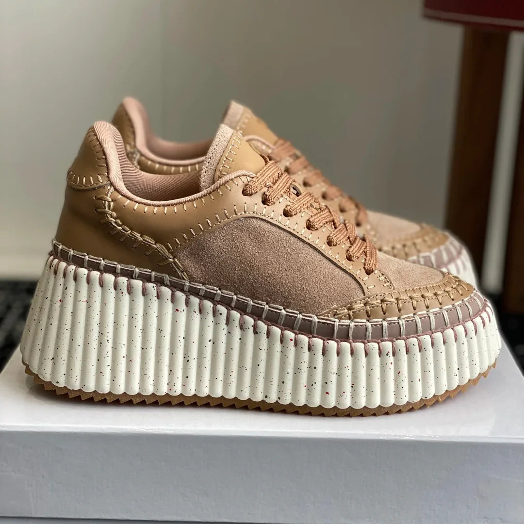 Hot-selling New Women's Sneakers Platform White Shoes Wedge-heeled Casual Shoes Luxury Design Cowhide Material Size 35-40