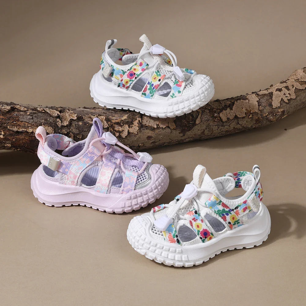 2025 New Summer Kids Sandals For Girls Mesh Flower Breathable Children Sport Shoes Soft Sole Toddler Girls Sandals Beach EU21-30