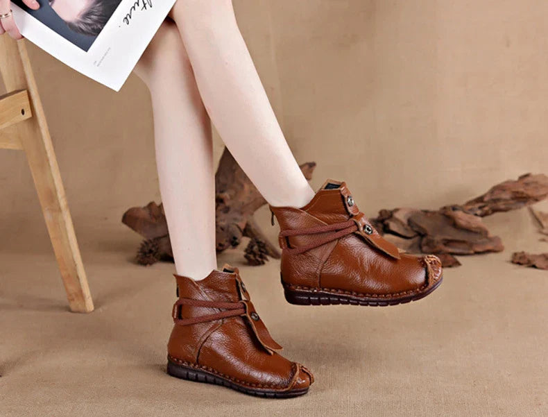 Women's Boots 2025 Autumn and Winter New Flat Soft Soled Short Boots National Style Vintage Womens Shoes Warm and Cotton Shoes
