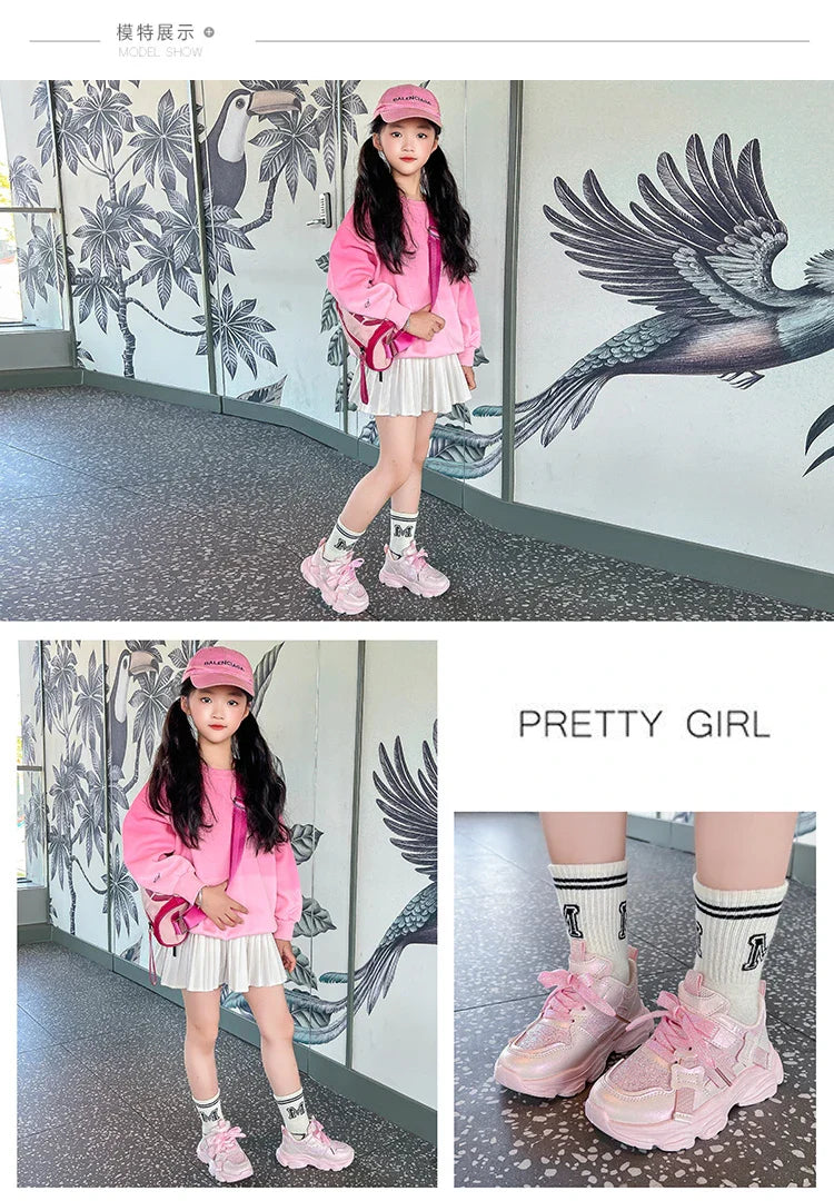 Fashion Versatile Sneakers for Girls 2026 New Autumn Toddler Running Shoes Soft Sole All-day Comfort Kids School Sports Sneakers