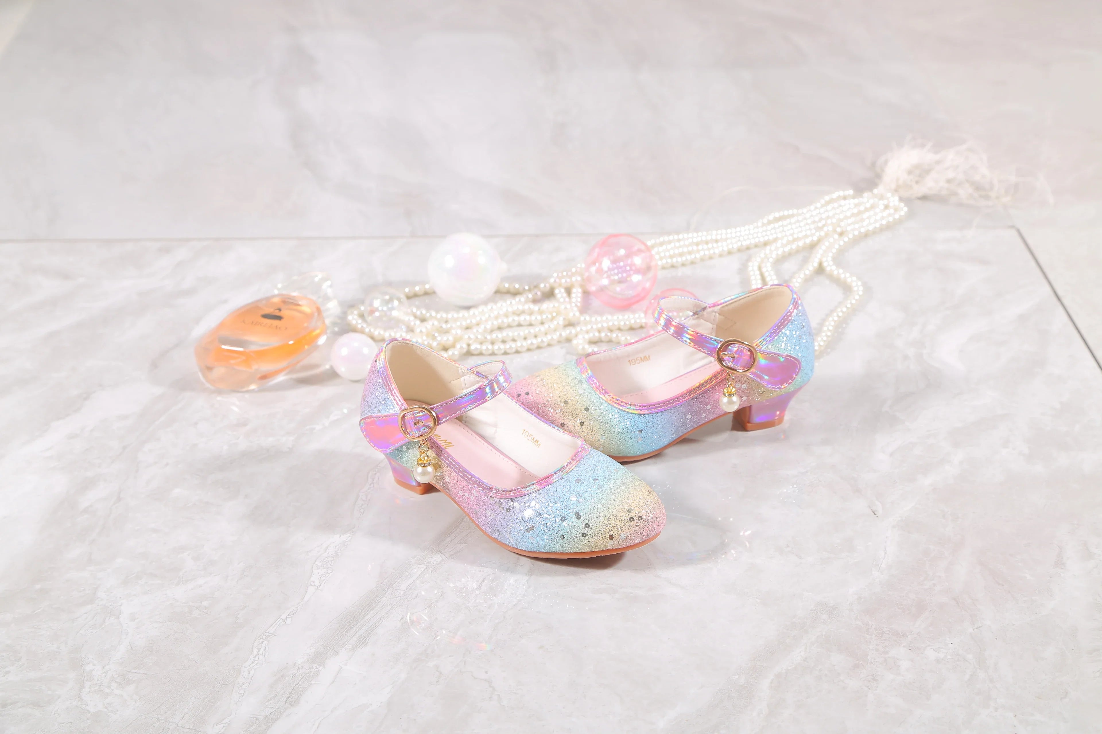 YUNICUS Girls High Heels Princess Shoes Students Children's Single Shoes Little Girl Performance Sequins Glitter Leather Shoes