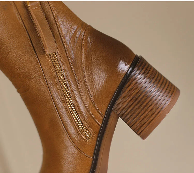Women's Boots 2025 Spring and Autumn New Chelsea Boots Thick Heel Brown Short Leather Shoes for Women High Heels platform shoes