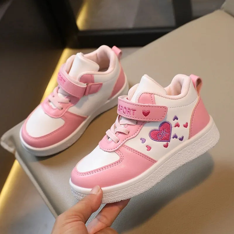 Children's Sports Shoes 2024 Spring and Autumn New Cute Girls' Sneakers Versatile Soft Breatheable Hook & Loop Fashion Kids Shoe