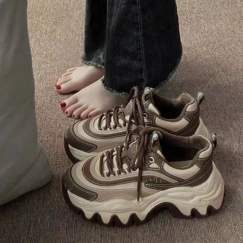 2024 New Sneakers Women Casual White Shoes Fashion Height Increasing Thick Bottom Spring Platform Leather Woman Chunky Sneakers