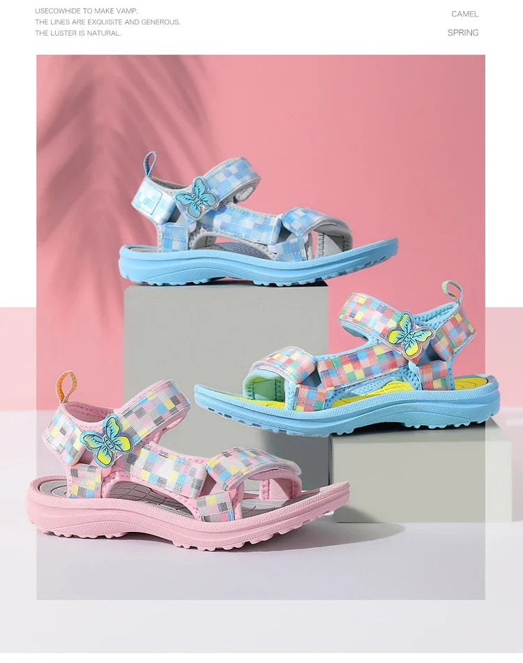 Cute Girls' Pink Soft Sole Flat Sandals Summer Breathable Kids Baby Sport Sandals Outdoor Beach Shoes Walking Size 25-38