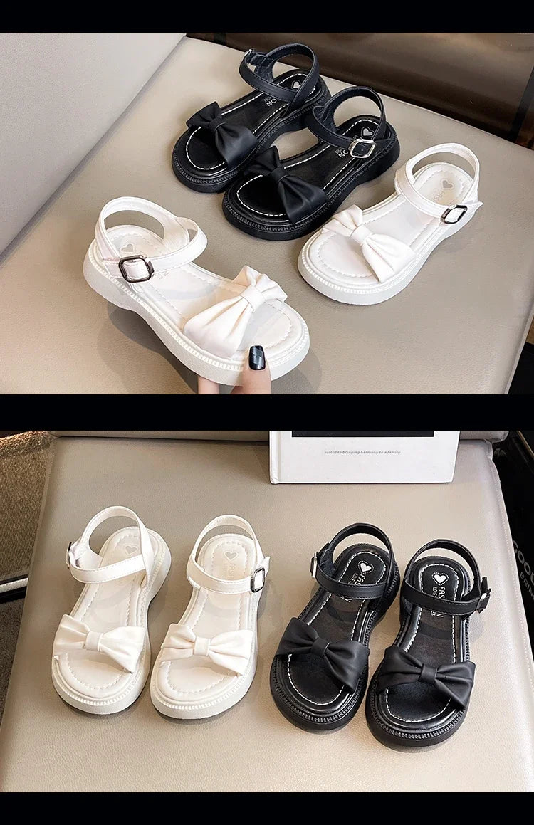 Girls Summer Beach Sandals 2025 New Solid Color Kids Causal Sandals Fashion Sweet Bow School Versatile Children Princess Shoes
