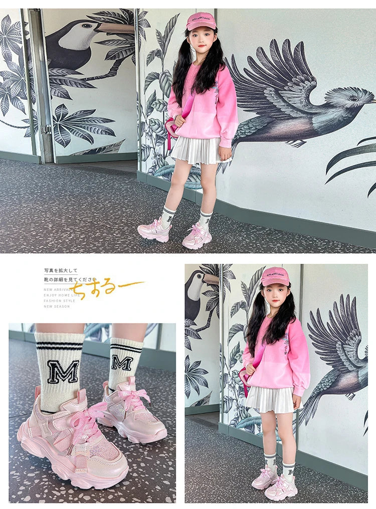 Fashion Versatile Sneakers for Girls 2026 New Autumn Toddler Running Shoes Soft Sole All-day Comfort Kids School Sports Sneakers