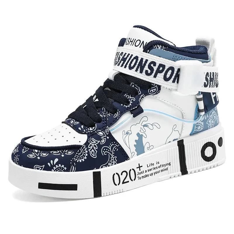 Brand Kids Board Shoes High Top Sports Shoes Boys Fashion Basketball Sneakers Leisure Girls Flats Children Casual Walking Shoes
