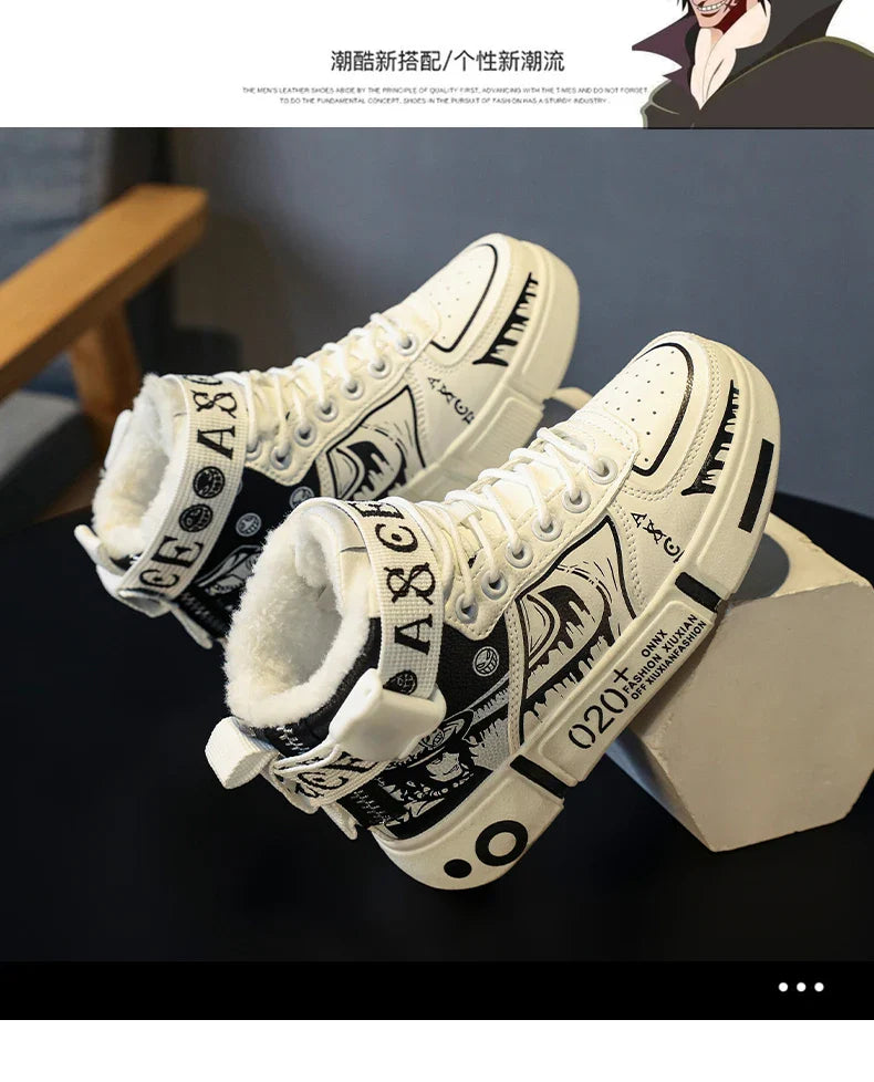 Boys' high-top sneakers Autumn/Winter new style children's sports shoes Buckle student soft-soled fleece casual shoes